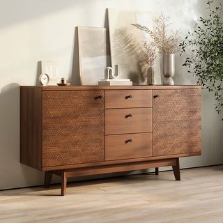 Living Skog Scandi Sideboard Buffet TV Stand with Drawers and Wooden Legs for TV's up to 65-inch TV - Bed Bath & Beyond - 36961409 Buffet Tv Stand, Buffet Tv, Narrow Sideboard, Tv Console Modern, Tv Stand With Drawers, Contemporary Sideboard, Tv Console Table, Buffets And Sideboards, Tv Beds