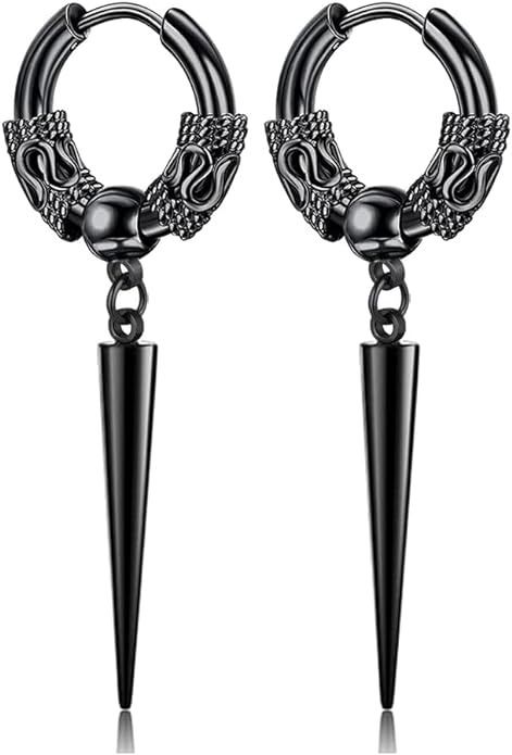 Amazon.com: Gothic Punk Black Stainless Steel Long Spike Awl Dangle Drop Earrings Piercing Jewelry Viking Dragon-Shaped Huggie Hoop Earring Gift for Men Women Teens: Clothing, Shoes & Jewelry Viking Dragon, Korea Style, Earring Gift, Gothic Punk, Korea Fashion, Huggie Hoop Earrings, Black Stainless Steel, Long Chain, Piercing Jewelry