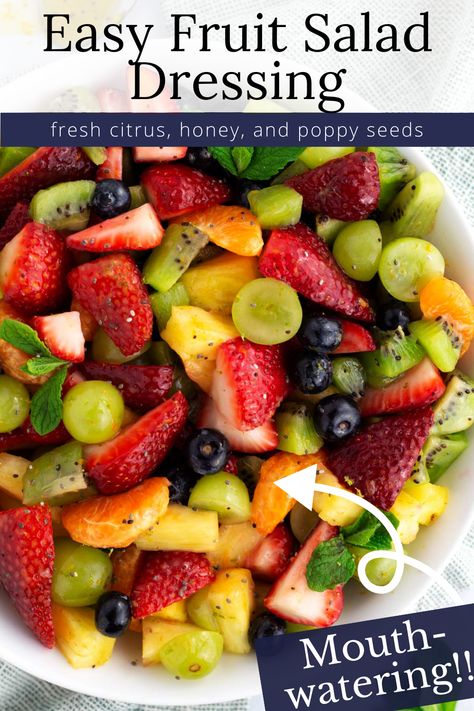 Brunch Fruit Salad, Quick Fruit Salad, Homemade Fruit Salad, Fruit Salad Dressing, Fruit Dressing, Breakfast Fruit Salad, Easy Fruit Salad Recipes, Sugar Free Fruits, Healthy Fruit Salad