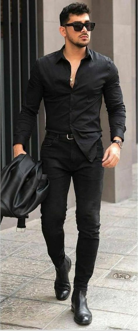 Guy Outfits Aesthetic, Male Outfits Aesthetic, Black Shirt Outfit Men, Men Outfits Aesthetic, Black Shirt Outfits, Formal Attire For Men, Black Outfit Men, Semi Formal Outfits, Shirt Outfit Men