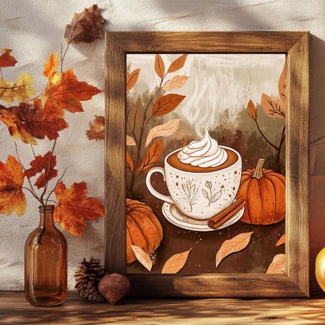 Boho Style PSL Digital Painting Instant Download Fall Printable Pumpkin Spice Art - Etsy Pumpkin Spice Painting, Pumpkin Spice Art, Children Drawing, Fall Artwork, Decor Gallery Wall, Autumn Home Decor, Fall Deco, Gallery Wall Prints, Fall Printables