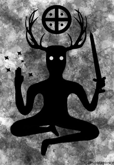 Made by SepticWelsh Pan God Of The Wild, Forest God Tattoo, Cernunnos Aesthetic, Chthonic Gods, Cernunnos Tattoo, Horned God Symbol, Celtic Creatures, Deer God, Pagan Mythology