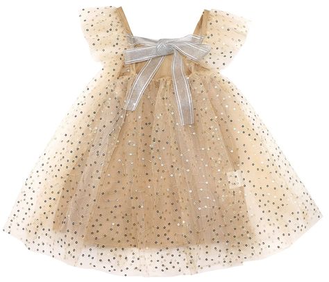 PRICES MAY VARY. Design: The baby girls tutu dresses is designed with cap sleeve/sleeveless, A-line and knee length. There are two straps on the back to adjust the length of the shoulder straps. There are lots of sequins printed on the clothes to make your little one look very shiny and classy. Material: The toddler girls tulle tutu dress is made of high quality polyester , make your girls body comfortable and breathable skin-friendly. Occasion: This tutu dress for baby girls and little kids to Toddler Golden Birthday, Gold Baby Dress, Layered Dresses, Tutu En Tulle, Black Tulle Dress, Clothes To Make, Tulle Tutu Dress