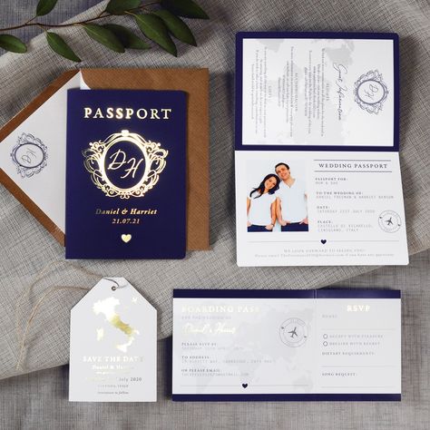 Passport Wedding Invitation - Foil Wedding Invitation. Luxury foil pressed passport wedding invitation with gold foil monogram, perfect for a destination wedding, abroad wedding, travel travel theme wedding. 

Wedding passport and RSVP boarding pass in any colour to suite you. Wedding Invitations Australia, Passport Invitations, Passport Wedding Invitations, Design Invitation, Travel Theme Wedding, Wedding Travel, Wedding Info, Foil Wedding Invitations, Wedding Abroad