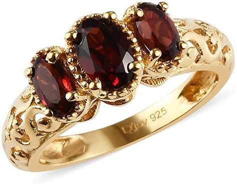 Trilogy Ring, Mozambique, Garnet, Yellow Gold, 925 Sterling Silver, Sterling Silver, Stone, Yellow, Ring