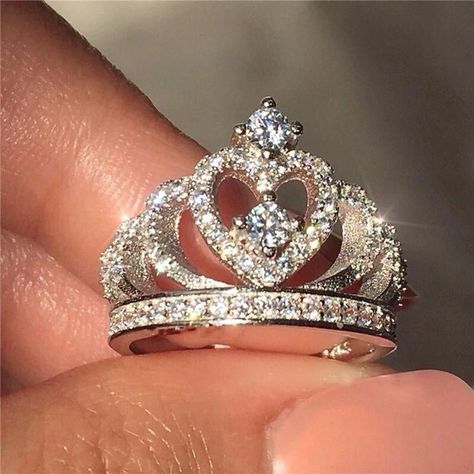 Princess Tiara Ring, Quinceanera Jewelry, Crown Ring Princess, Diamond Crown Ring, Tiara Ring, Diamond Crown, Crown Ring, Handmade Fashion Jewelry, Gemstone Engagement