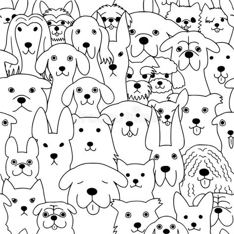 Seamless doodle dogs line art background. Black and white stock illustration Line Art Background, Dog Line Drawing, Doodle Dogs, Arte Doodle, Dog Line Art, Dog Line, Cat Doodle, 강아지 그�림, Doodle Art Drawing