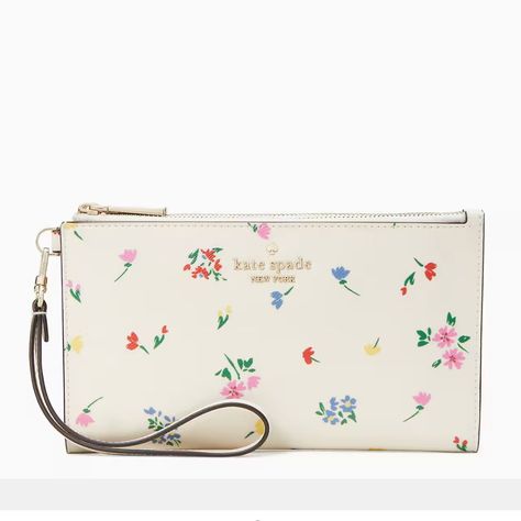 Kate Spade Staci Garden Bouquet Boxed Zip Wristlet Cream Multi Measurements 7.88" W X 4.6" H X 1" D Wristlet Strap: 6.75" Features Metal Pinmount With Spade Logo Closure Type: Dual Zip Closures Dust Bag Included: No Interior: 3 Credit Card Slots Exterior: Back Slip Pocket Materials Saffiano Pvc Lining: Two Way Script Logo Lining Imported Style Number Kb588 Ksny Editor's Notes It’s True, This Petite Accessory Has The Perfect Space For Money And Cards. But Feel Free To Throw In Your Lipstick And C Kate Spade Wallet Pink, Kate Spade Staci, Garden Bouquet, Kate Spade Clutch, Kate Spade Card Holder, Vintage Kate Spade, Cute Wallets, Card Pouch, Girly Bags