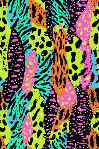 size: 18x12in Art Print: Neon Animal Print by Jess Stempel : Neon Animal Print, Animal Print Art, Funky Patterns, Pop Art Patterns, Postcard Mockup, Pop Art Animals, Fire Flower, Visually Pleasing, Color Palette Pink