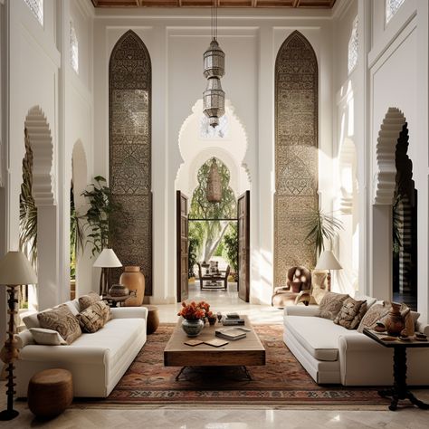 Arabic Inspired Living Room, Arab Decor Living Room, Contemporary Islamic Interior, Arabian House Interior, Arabesque Interior Design, Arabic Style Interior Design, Arabian Style House, Arab Interior Design, Eastern Interior Design