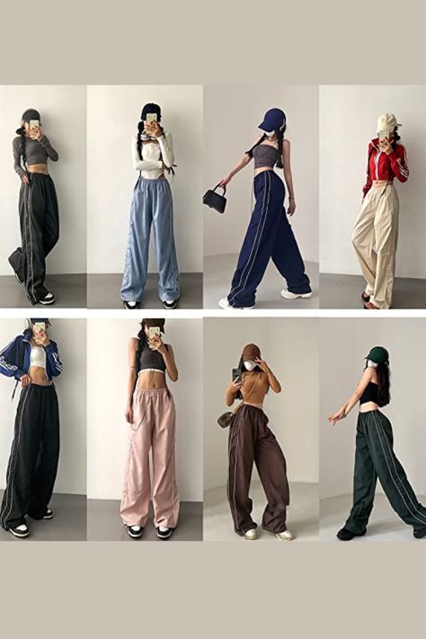 Baggy pants are back in style and more versatile than ever! Pair them with a chic crop top for a trendy daytime look, or cozy up with a sweatshirt for ultimate comfort. Don't forget to add a stylish belt bag to complete the outfit and keep your essentials close. Baggy Pants With Crop Top, Baggy Pants Crop Top Outfit, Baggy Pants Crop Top, Tight Top Baggy Pants Outfit, Women Baggy Pants, Baggy Pants Outfit, Baggy Dresses, Outfits Baggy, Pants Y2k