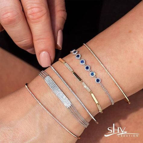 Shy Creation (@shycreationfinejewelry) • Instagram photos and videos Real Diamond Bracelet, Diamond Evil Eye Bracelet, Multi Chain Bracelet, Diamond Tops, Open Bangle Bracelet, Diamond Bangle Bracelet, Bracelet Tennis, Diamond Evil Eye, Yellow Gold Bangle