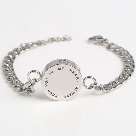 This Cremation Jewelry Bracelet  for loved ones is very nice design.  The round pendant has wording: Always Keep You In My Heart. Shinning polishing round tag, engrave able back. Provides perfect quality and look to satisfy even the pickiest jewelry fans. If you are looking for a cost effective,fashionable,great quality,and memorable bracelet,look no further. If you need Cremation Jewelry Necklaces, Cremation Bracelet, Urn Bracelet, Cremation Ring, Marcasite Jewelry, Sunflower Jewelry, Memorial Bracelet, Silver Ring Designs, Ashes Jewelry