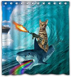 Shark Bathroom, Shark Shower Curtain, Cool Sharks, Cat Riding, Cat Shower Curtain, Funny Shower Curtains, Kids Curtains, Shower Liner, Whale Shark