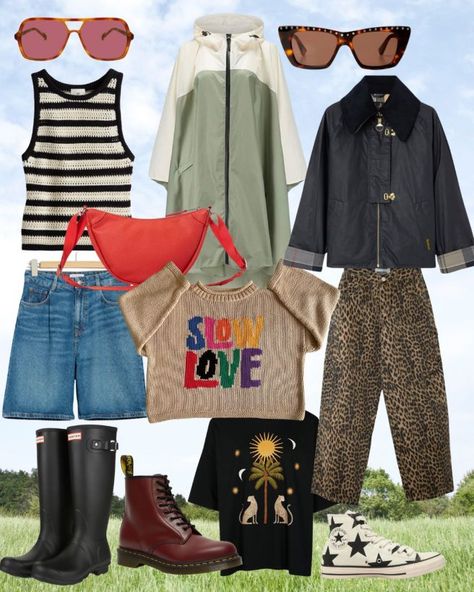 What to wear to a festival if you're not 25 - WearsMyMoney Festival Outfit Uk, Rainy Festival Outfit, Dm Boots, Uk Festival, Levis Ribcage Straight, Small Drawstring Bag, Cloudy Weather, Barbour Jacket, Festival Inspiration