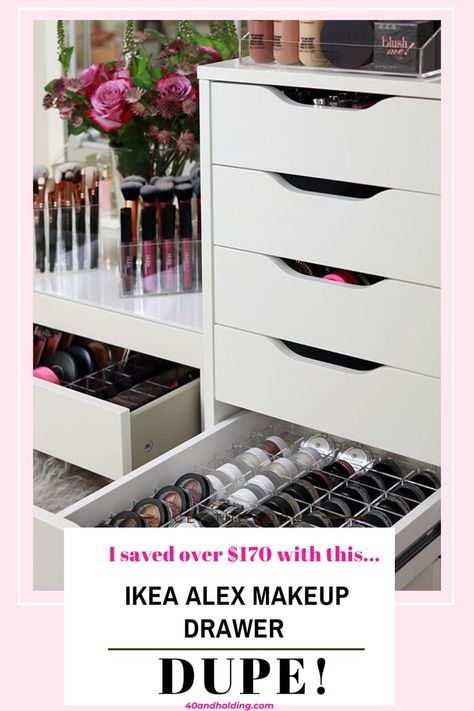 (paid link) Make up organization hacks Ikea Alex Makeup Storage, Under Desk Makeup Storage, Alex Makeup Organization, Makeup Organizer Ikea Alex Drawer, Ekby Alex Hack Makeup Vanities, Ikea Makeup Vanity Ideas, Ikea Vanity Ideas, Alex Drawer Organization, Ikea Makeup Storage