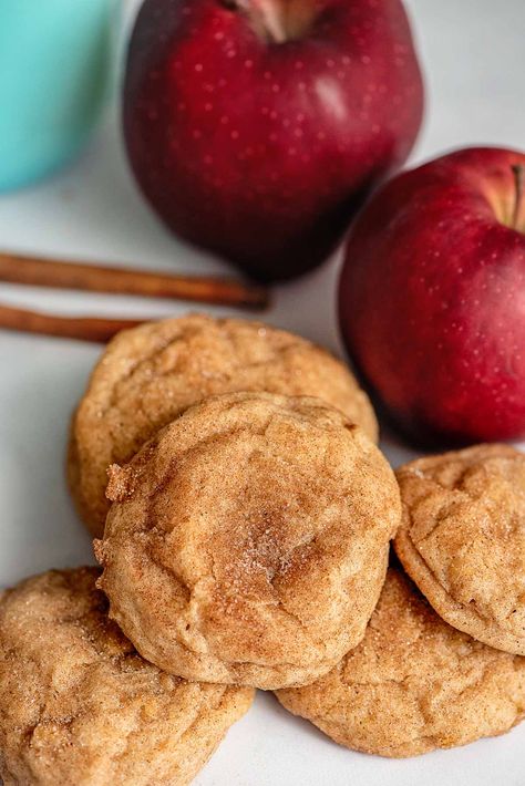 Apple Cider Snickerdoodle Cookies, Apple Cinnamon Cookies, Carmel Apple Snickerdoodles, Apple Cinnamon Snickerdoodle Cookies, Apple Cinnamon Cookies Soft, Snickerdoodle Cookie Mix With Apple Pie Filling, Apple Cookies Recipes, Cinnamon Sugar Apples, Caramel Apple Cookies