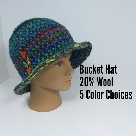 Handmade Knit Woman Winter Bucket Hat, Cloche Hat, Flapper Hat, 20% Wool Blend Yarn, Fits Average Size Women by visionhawktextiles on Etsy Average Size Women, Winter Bucket Hat, Flapper Hat, Chunky Hat, Custom Crochet, Cloche Hat, Brim Hat, Handmade Knitting, Wool Yarn