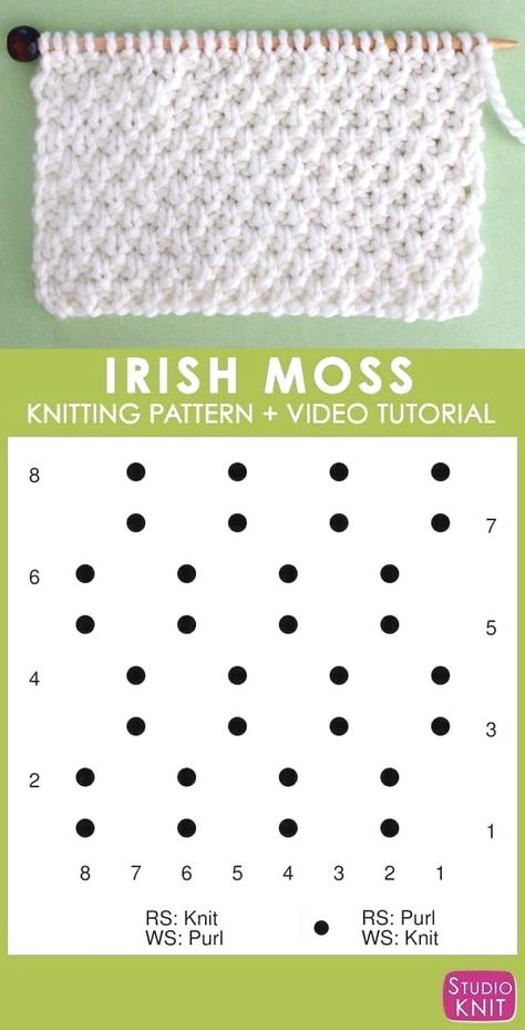 How to Knit the IRISH MOSS Stitch Free Knitting Pattern + Video Tutorial by Studio Knit #Knitting #Knittingpatterns #knittingpatternsfree #knittingp .. #Knitting #Knittingpatterns #knittingpatternsfree #knittingpatternsfobeginners #Knittingideas #knittingclothes #knittingprojects #knittingpatternsfree Moss Stitch Knitting, Irish Moss Stitch, Moss Stitch Pattern, Knitting Amigurumi, Hoodie Diy, Studio Knit, Irish Moss, Handmade Yarn, Amigurumi Tutorial