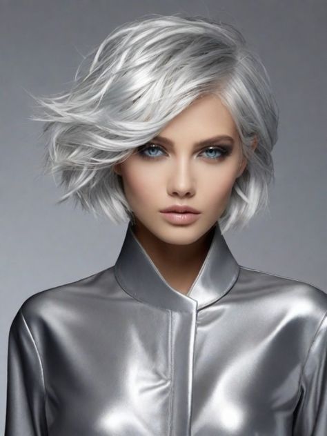 Silver Platinum Blonde Hair, New Year Hair Color, White Hair With Lowlights, Platinum Silver Hair Color, Greyish Blonde Hair, Platinum Silver Hair, January Aesthetic, New Year Hair, Lilac Hair Color