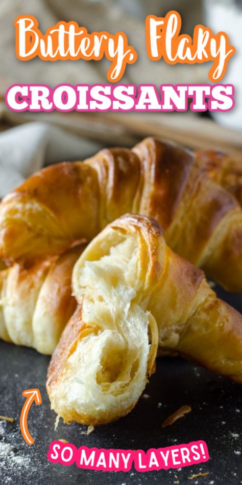 If you're looking for breakfast ideas, I've got you covered with these Flaky Butter Croissants! So much better than Pillsbury, this recipe is reminiscent of those authentic French bakeries! #gogogogourmet #flakybuttercroissants #croissantrecipe #homemadecroissants via @gogogogourmet Home Made Croissants Easy, How To Make Mini Croissants, How To Make Crasaunts, Crossaints Recipes Breakfast, How To Make Crossaints, How To Make Croissants Homemade, Homemade Crossiant, Mini Crossiant, Homemade Croissants Easy