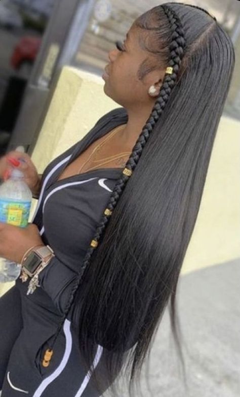 Two Braids With Hair Down, Poetic Justice Braids, Front Braids, Straight Hair Bundles, Two Braids, Girls Hairstyles Braids, Girls Braids, Hair Routine, Black Hairstyles