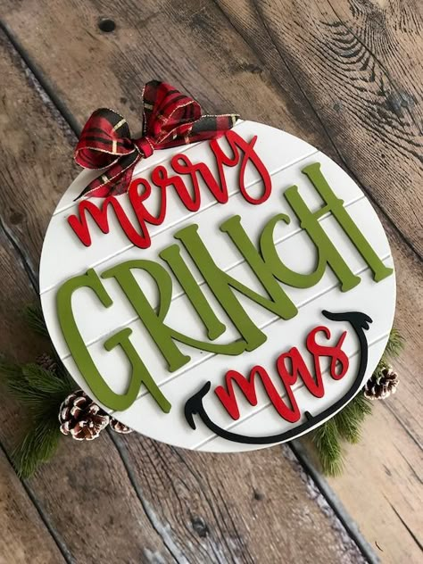 Merry Grinchmas Sign, Grinchmas Decorations, Grinch Christmas Door, Greenery With White Flowers, Hanger Christmas Wreath, Grinch Sign, Wooden Fox, Grinch Tree, Grinch Wreath