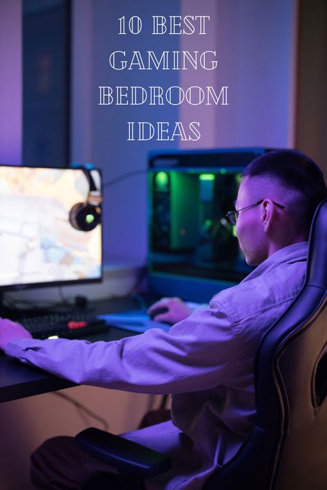 young man playing video games in bedroom Room For Gamers, Gamer Bedroom Setup, Xbox Setup Ideas, Boys Room Gamer Bedroom Ideas, Gaming Bedroom Ideas For Men, Teen Gamer Bedroom Ideas, Teen Boy Gaming Bedroom, Gamer Room Decor Ideas, Small Gaming Bedroom Ideas