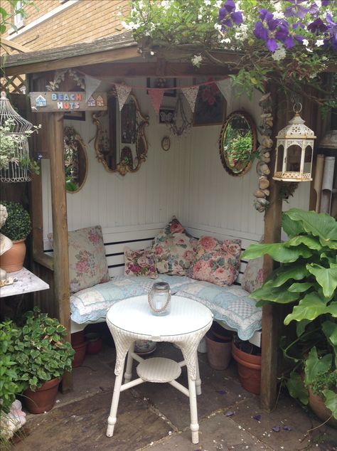 My secret place, I love sitting here with a good book and a glass of wine Outdoor Nook Ideas Small Spaces, Window Breakfast Nook, Garden Arbour Seat, Garden Arbour, Cosy Garden, Arbour Seat, Garden Sitting Areas, Garden Nook, Garden Window