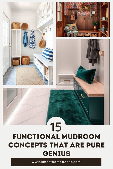 An image featuring functional mudroom concepts, highlighting organized and stylish spaces with clever storage solutions, cozy seating, and vibrant decor. Entryway Inspo, Functional Mudroom, Vibrant Decor, Home Making, Mudroom Design, Organized Storage, Organization Hacks, Storage Organization, Concept Design