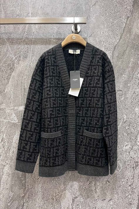 Fendi Logo Pattern, Fendi Sweater, Wool Knitted Dress, Chic Tops, Fendi Logo, Clothing Sites, Patterned Cardigans, Cashmere Cardigan, Stylish Shoes