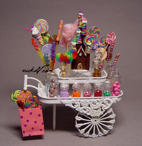 Ice Cream Seller, Miniature Candy, Miniture Food, Candy Stand, Miniature Artist, Miniature Bakery, Van Horn, Candy Cart, Felt Play Food