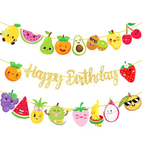 PRICES MAY VARY. ❤【3Pcs fruit theme birthday party banner】The package includes 1pcs gold glitter happy birthday banner and 2pcs fruit theme party banners. A variety of fruit themed cutouts have been designed inside the banner. Make your birthday party even more active and full of fun. ❤【Tutti fruttil birthday party decorations】These tutti frutti birthday banners are perfect suitable for fruit themed birthday party, fruit baby shower, tutti frutti party, watermelon, strawberry, pineapple themed p Twotti Fruity Birthday Party, Fruit Themed Birthday Party, Strawberry Theme Birthday, Party Watermelon, Twotti Fruity, Tutti Frutti Party, Party Fruit, Baby Shower Fruit, Fruit Birthday Party