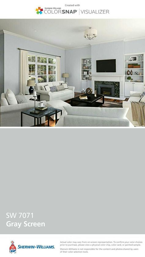 Gray Screen SW7071 Modern Carpets Design, Interior Paint Colors Schemes, Sherwin Williams Colors, Pintura Exterior, Paint Projects, Interior Paint Colors, Matching Paint Colors, Paint Colors For Home, Room Paint