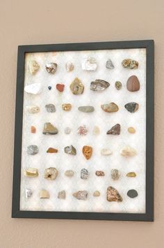 Make a Framed Rock Collection | Become Your Child’s Superhero Mom With These 13 Amazing DIY Bedroom Decor For Boys Rock Collection Display, Rock Display, Boy Frame, Jewerly Displays, Collection Display, Diy Simple, Boys Bedroom Decor, Design Seeds, Rock Chic