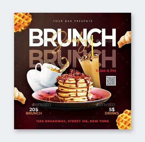 Brunch Post Instagram, Brunch Social Media Post, Sunday Brunch Creative Ads, Brunch Menu Design, Brunch Flyer, Photoshop Templates Free, Pizza Poster, Instagram Post Design, Social Media Branding Design