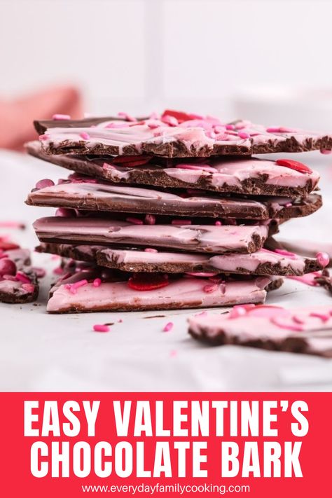 Whether you want to surprise your sweetheart or you’re looking for something fun to do with your kids for the holiday, this Valentine’s chocolate bark recipe is as fun to make as it is to eat! Valentine Bark Recipe, Chocolate Valentines Day, Homemade Chocolate Bark, Chocolate Valentines, Valentines Party Food, Valentines Chocolate, Valentines Recipes Desserts, Chocolate Bark Recipe, Pink Sprinkles