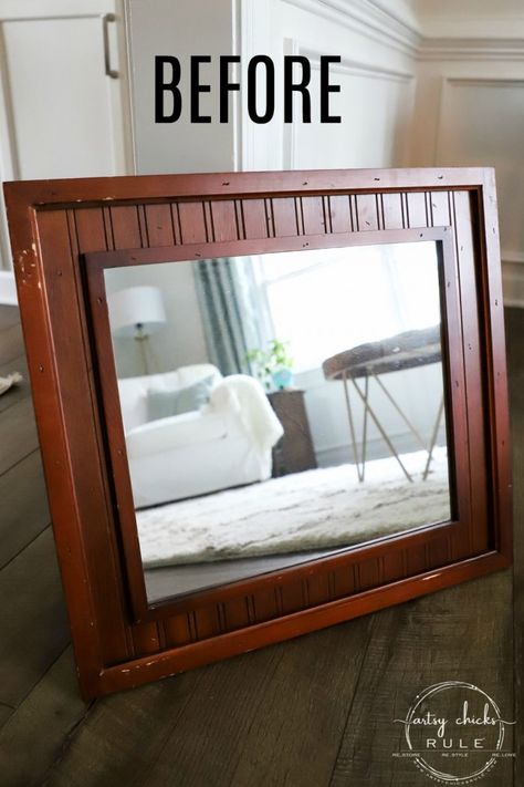 Coastal Style Thrift Store Mirror Makeover!! Budget friendly decor can be found at the thrift store. All you need is a little paint! artsychicksrule.com #thriftstoremakeovers #mirrormakeover #thriftymakeovers #painteddecor Painted Framed Bathroom Mirrors, Painting Wooden Mirror Frame, Pretty Mirrors Bedroom Decor, Mirror Refinishing Ideas, Repurposed Dresser Mirror Ideas Upcycle, Wicker Mirror Makeover, Diy Coastal Mirror, Wood Mirror Frame Makeover, Upcycle Mirror Ideas