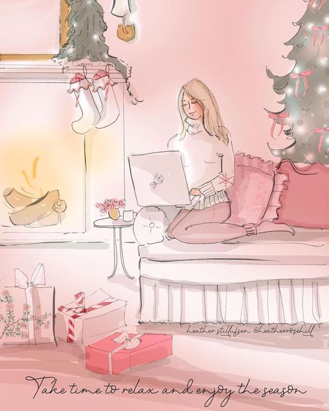 Heather 🌸 Stillufsen on Instagram: “Take some time to relax, get cozy and enjoy the season. This year we need to remember our own mental health too. It’s important to take…” Christmas Cards Pink, Heather Stillufsen Quotes, Watercolor Holiday Cards, Watercolor Holiday, Heather Stillufsen, Bows Pink, Rose Hill, Hello Weekend, Time To Relax