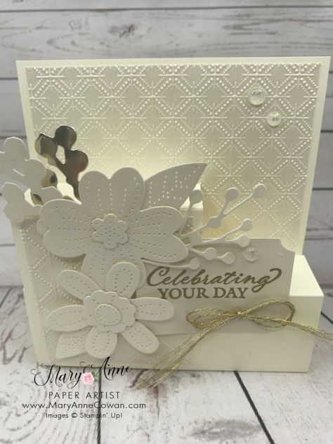 Stampin Up Wedding Cards, Side Step Card, Anniversary Cards Handmade, Wedding Cards Handmade, Hand Made Greeting Cards, Step Cards, Mom Cards, Wedding Greeting Cards, Shaped Cards