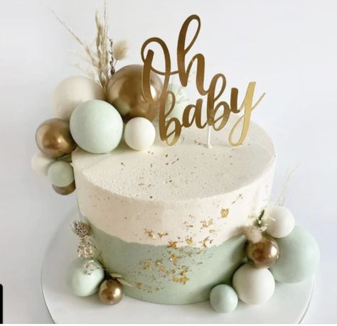 Baby Shower Kuchen, Gold Baby Shower Cake, Baby Shower Cakes Neutral, Christening Cake Boy, Sage Green Baby Shower, Pink Baby Shower Cake, Cake With Gold, Baby Shower Cakes For Boys, Decorative Balls