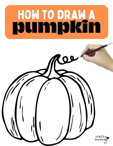 How to Draw a Pumpkin (Easy Step by Step) How To Draw A Pumpkin, Draw A Pumpkin Easy, Tiger Drawing Tutorial, Fall Line Art, Drawing Pumpkins, Easy Tiger Drawing, Artistic Lettering, Library Diy, Fall Drawing Ideas