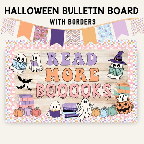 Retro Fall Bulletin Board, Fall Bulletin Boards For Elementary, Retro Bulletin Board, Fall Posters, Fall Classroom Door, Hallway Bulletin Boards, October Bulletin Boards, Elementary Bulletin Boards, Groovy Ghost