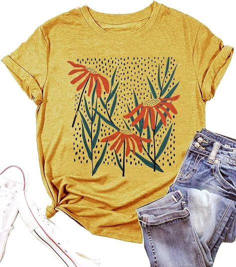 Vintage Floral Shirts Women Boho Wildflowers T-Shirt Wildflower Graphic Tee Shirts Summer Nature Tshirts Tops(As Shown2,M) at Amazon Women’s Clothing store Popular T Shirts Graphic Tees, Boho Modern Fashion, Trending Tshirts Designs, Granola Shirts, Womens Tshirt Designs, Floral Shirts Women, Shirt Design For Women, Pocket Tee Designs, Church Shirt Designs