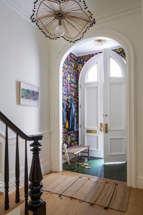 Luxury Entryway, Arched Entry Doors, Brownstone Interiors, Parlor Floor, Townhouse Interior, Cobble Hill, Interior Renovation, Entry Hall, Entry Way