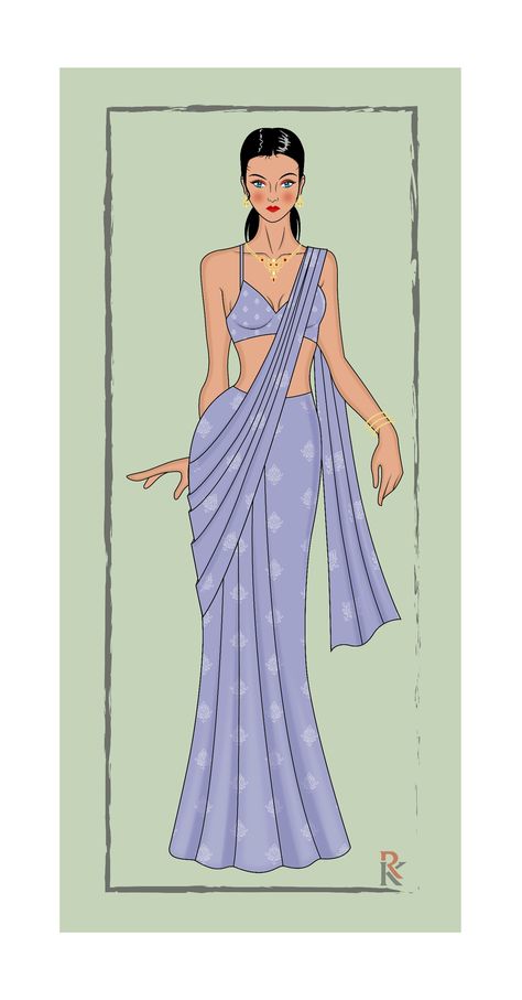 Saree Styles Illustration, Sarees Illustration, Saree Sketches Fashion Illustration, Saree Illustration Sketch, Saree Fashion Illustration, Indian Fashion Illustration, Saree Drawing, Saree Illustration, Saree Sketch