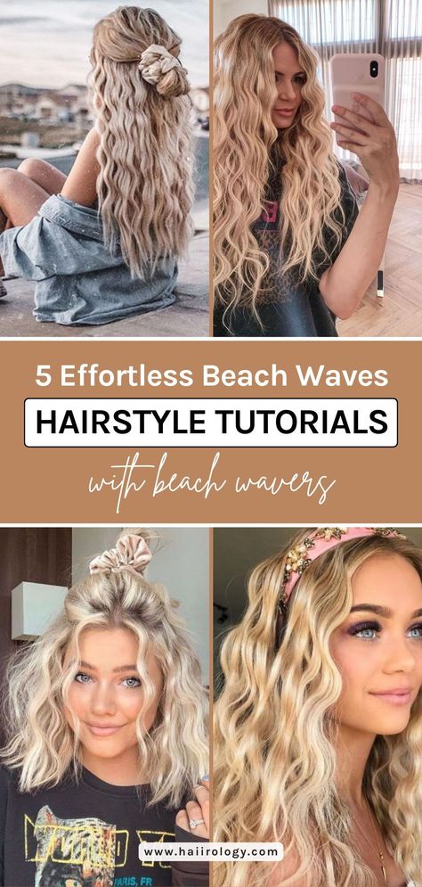 Learn how to achieve effortless beach waves all year round with these 5 hairstyle tutorials using Beach Wavers! Whether you have short or long hair, prefer loose or textured waves, these tutorials will teach you how to achieve the perfect beachy look with ease. These versatile hairstyles are perfect for any occasion, whether it's a day at the beach or a night out on the town. Check out my blog for step-by-step tutorials, beach waver and hair styling product recommendations, and pro tips. Best Way To Get Beach Waves Curls, Beach Waves Updo, How To Get Beach Hair Waves, Beach Wave Tutorial Long Hair, Best Beach Waves Hair, Beachy Hair Curls, Hair Crimper Styles Waves Hairstyles, How To Do Beach Waves For Long Hair, How To Get Perfect Waves In Hair