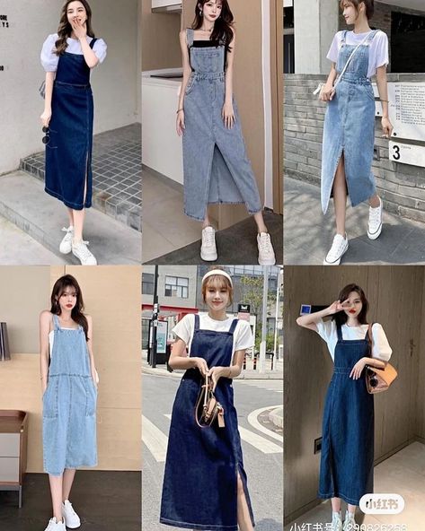 Jumper Outfit Denim, Jumper Skirt Outfit, Denim Jumper Outfit, Denim Dress Outfit, Fashion Jeans Outfit, Stylish Outfits Casual, Modest Clothing Women, Simple Style Outfits, Korean Outfit Street Styles