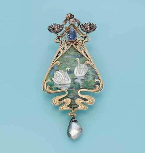 AN ART NOUVEAU ENAMEL AND GEM-SET PENDANT/BROOCH, BY ROBERT KOCH Bijoux Art Deco, Design Art Nouveau, Bijoux Art Nouveau, Gold Pearl Jewelry, Handmade Gold Jewellery, Gold Jewelry Sets, Antique Gold Jewelry, Egyptian Jewelry, Art Nouveau Design