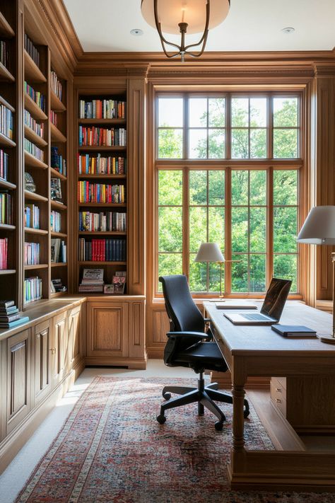 15 Tips for Creating a Cozy Home Library – Elegant Inspo Library With Desk Study, Feminine Study Room, Light Academia Study Aesthetic, English Cottage Library, Library With Desk, Office And Library Combo, Office Ideas Cozy, Office Library Combo, Home Office And Library